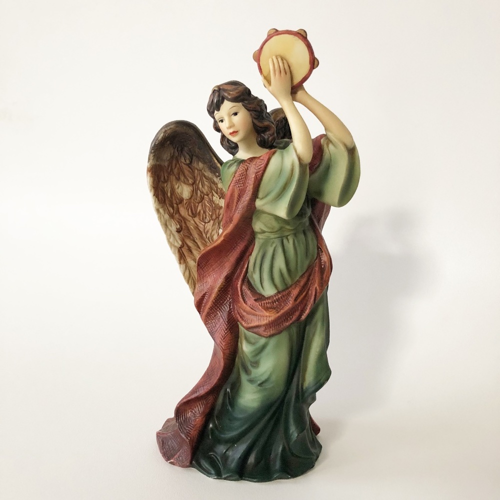 O'Well Poreclain Christmas Navtivity Angel with Tambourine Hand Painted 11" Tall